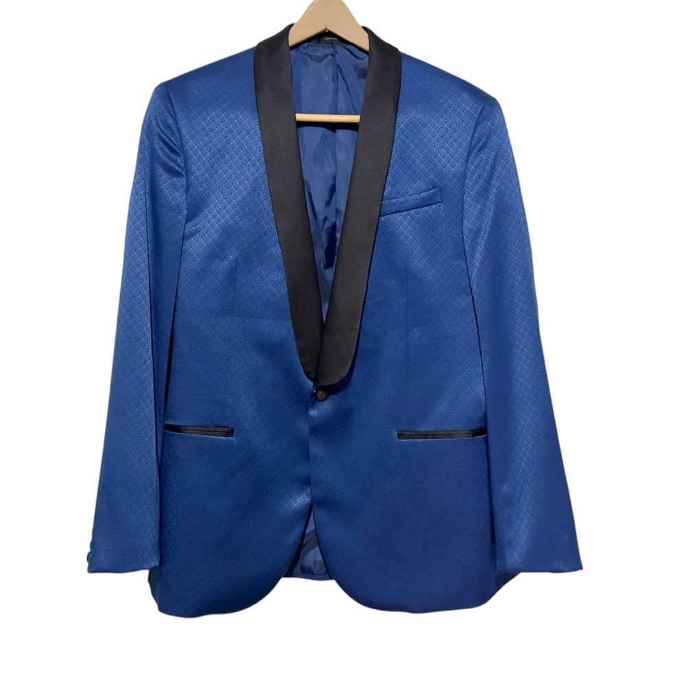 J. Ferrar Blue Tuxedo Jacket with Black Lapel